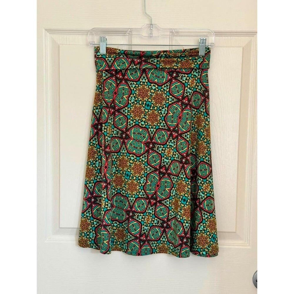 Y2K LuLaRoe Azure Skirt XS Geometric Boho Stretch A-Line Multicolor